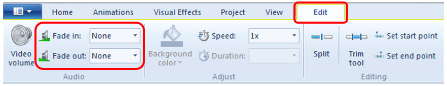 Image of Windows Movie Maker edit toolbar